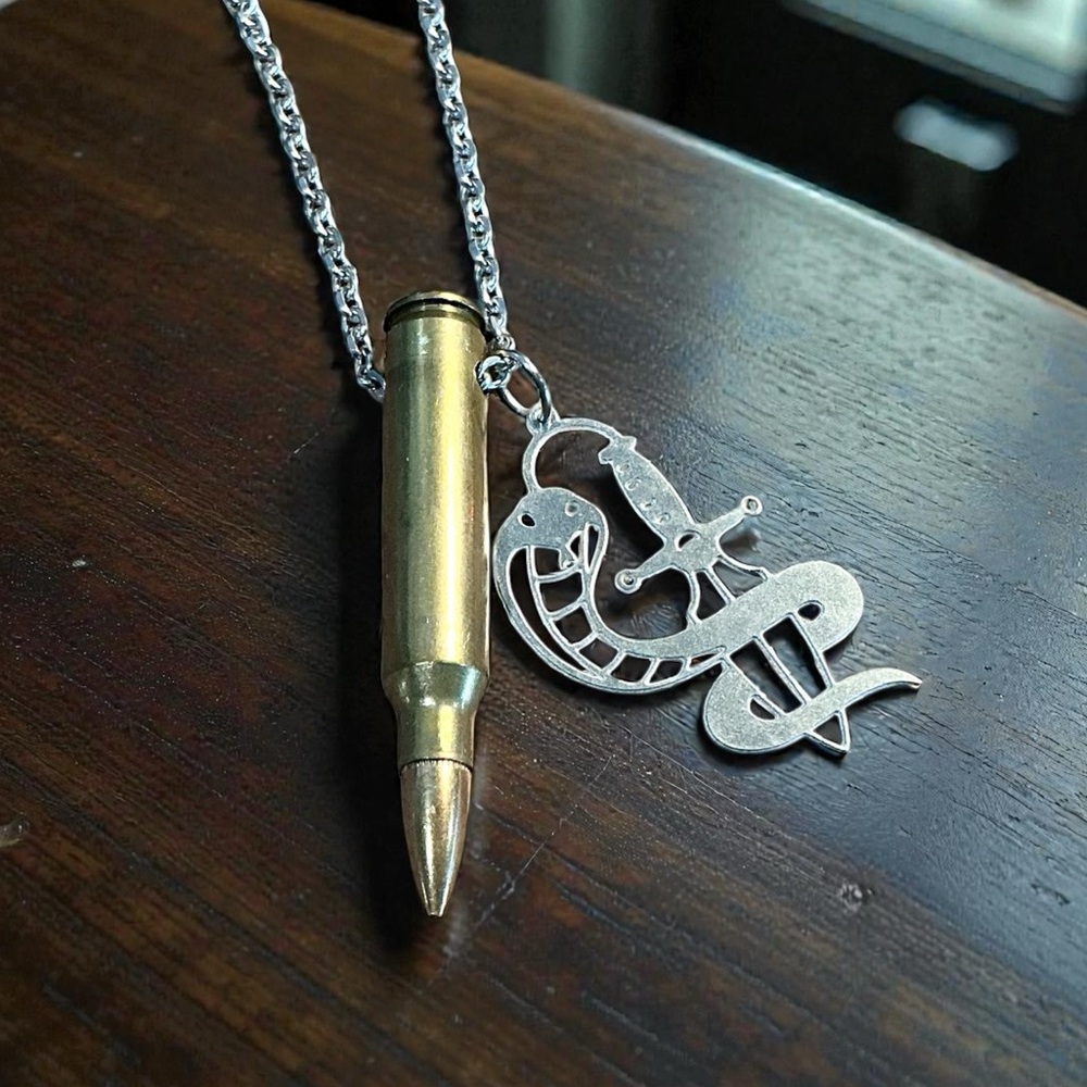 🆕 22 Remington with Snake Curled on a Knife Necklace Pendant